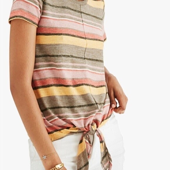 Madewell Striped Short Sleeve Top Indie Granola Casual Blouse - Picture 4 of 8